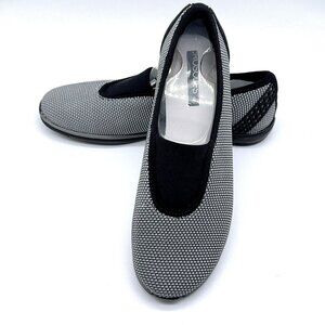 Aerosoles Flat Slip On Shoes Upper Level Grey Black Fly Knit Stretch Sz 9 Wide